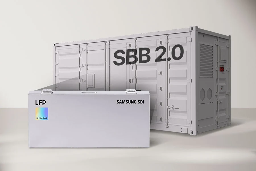 삼성SDI SBB 2.0 — LFP 배터리가 적용된 컨테이너형 ESS 제품. 미국 현지 양산 확대 대상